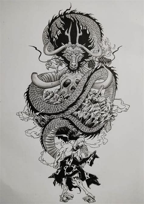 Tatuaje a gran escala de Kaido en forma de dragón