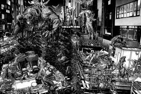 Personajes de Gantz en acción contra un monstruo