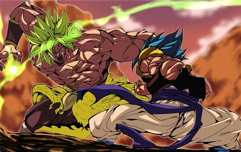 Ilustración de Gogeta y Broly luchando en una dimensión rota