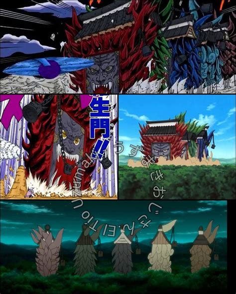 Ilustración de las Tres Puertas Rashōmon defendiendo a Orochimaru