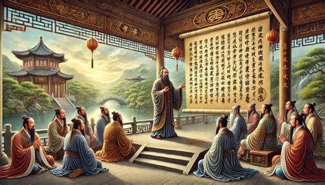 Representación de Confucio enseñando a sus discípulos