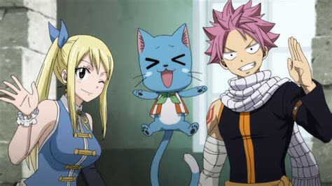 Carátula de Fairy Tail con Natsu, Lucy y Happy en primer plano