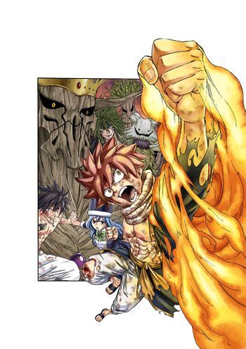 Carátula de Fairy Tail con Natsu enfrentándose a un Dios Dragón