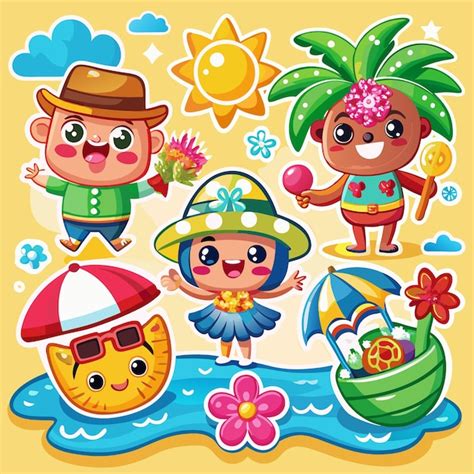 Personajes de manhwa disfrutando del verano en la playa