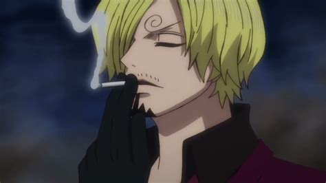Sanji fumando un cigarrillo con su atuendo de Wano