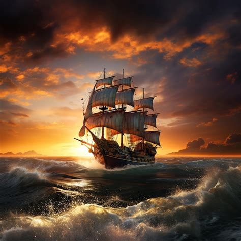 Barco pirata en el océano