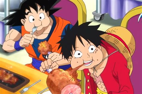 Personajes de One Piece comiendo juntos
