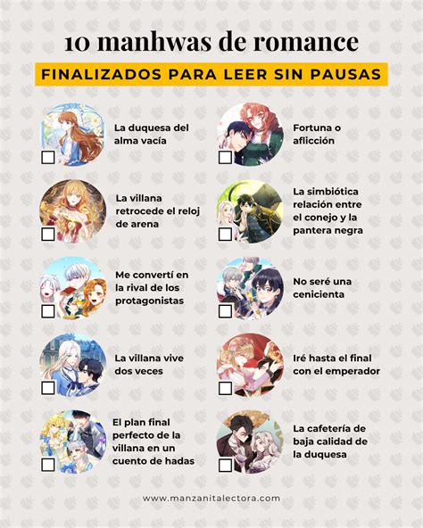 infografía con portadas de 10 manhwas de romance
