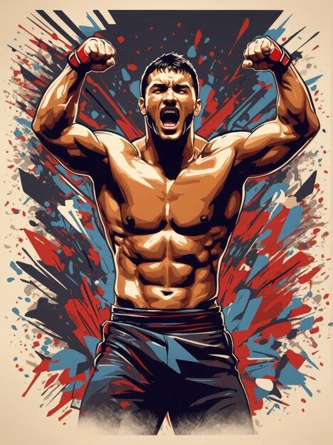 Ilustración de un luchador de MMA en acción dentro del octágono