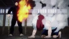 Ilustración de Endeavor entrenando a un joven Shoto Todoroki