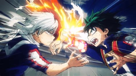 Escena del combate entre Shoto Todoroki e Izuku Midoriya en el Festival Deportivo