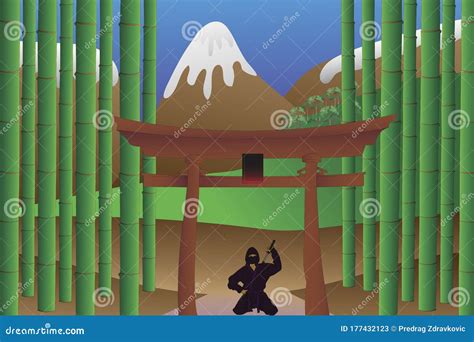 Ilustración de un samurái o ninja en un bosque