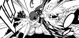 Erza deteniendo la pelea de Natsu y Gray