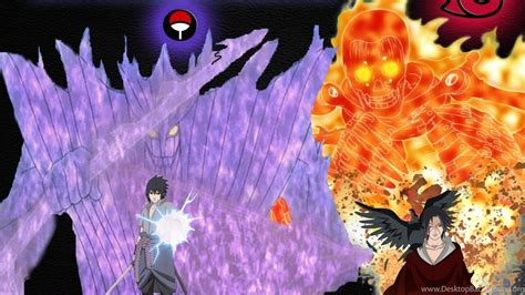 Itachi protegiendo a Sasuke con Susanoo contra Kabuto