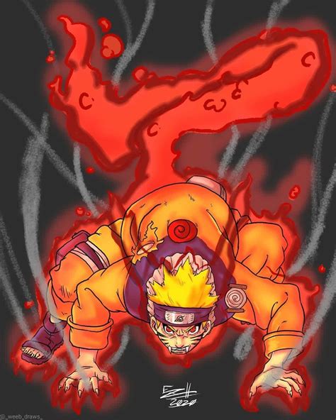 Naruto en pose de acción con chakra