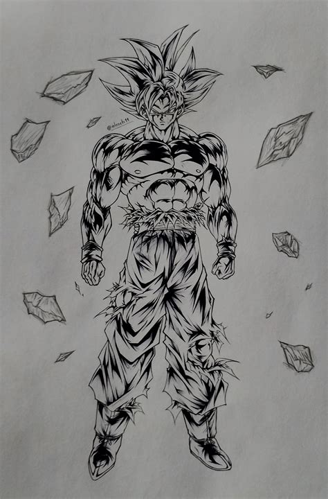 Boceto a lápiz de Goku preparándose para lanzar la Genkidama