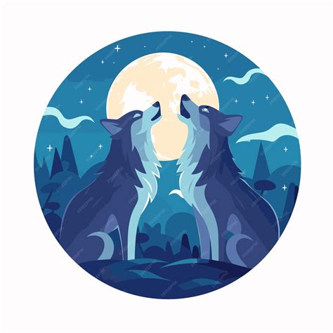 Ilustración de dos lobos aullando a la luna, simbolizando la conexión y la fuerza.