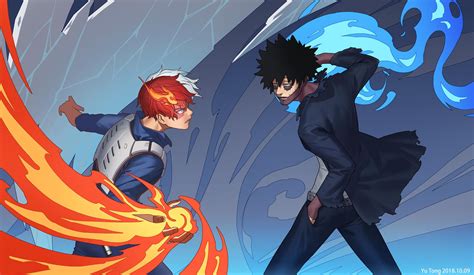 Imagen promocional de la pelea entre Dabi y Shoto Todoroki