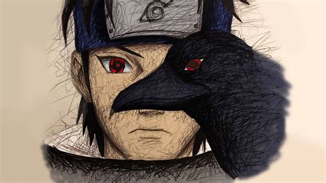 Shisui Uchiha con Sharingan y cuervos
