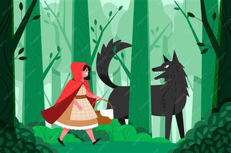 Ilustración de Caperucita Roja con un lobo estilizado en un contexto romántico