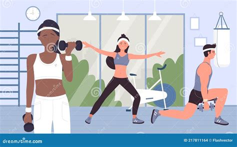 Ilustración de personajes entrenando en un gimnasio