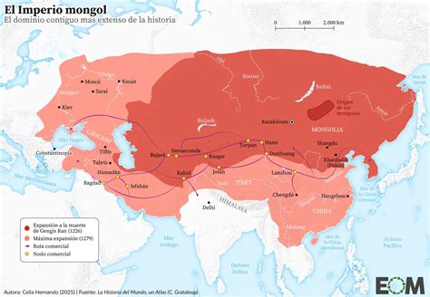 Mapa del Imperio Mongol en su máxima expansión.