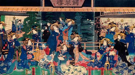 Mapa del Distrito de Yoshiwara, destacando su naturaleza como centro de entretenimiento y prostíbulos.