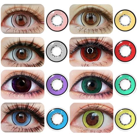 Primer plano de lentillas de cosplay de colores vibrantes