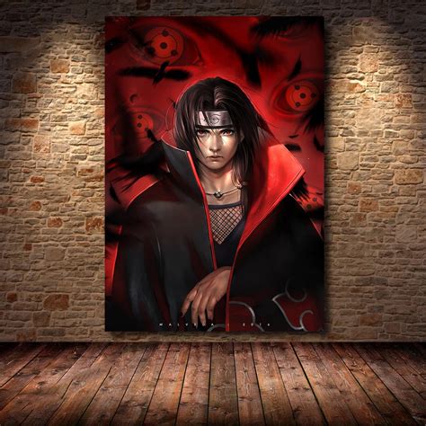 Lienzo de Itachi Uchiha con cuervos