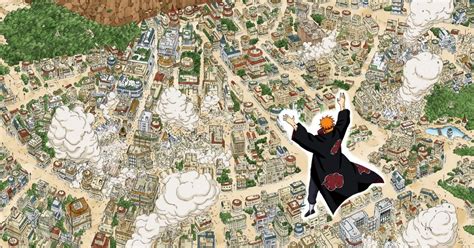 Mapa de Konoha antes y después del ataque de Pain.