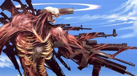 Ilustración del Demonio Pistola con múltiples armas incrustadas en su cuerpo