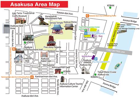 Mapa del barrio de Asakusa con puntos de interés destacados