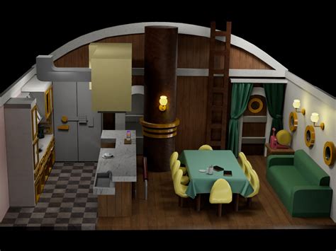 Ilustración del interior de la cocina y comedor del Thousand Sunny