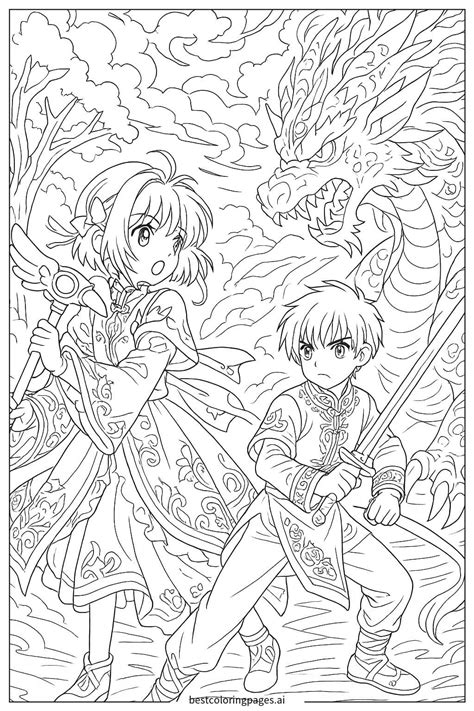 Ilustración de Sakura luchando contra las bestias y guiando a los prisioneros