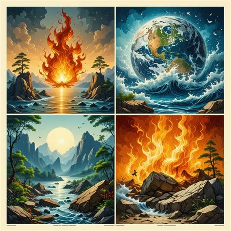 Diagrama que muestra la fusión de los elementos Agua y Tierra para crear el Elemento Madera