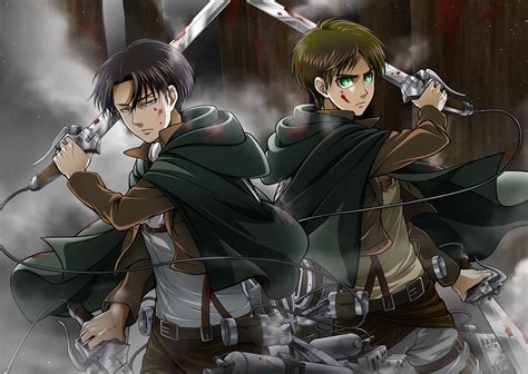 Ilustración de Levi Ackerman y Eren Jaeger en estilo doujinshi