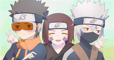 Jóvenes Kakashi, Obito, Rin y Gai