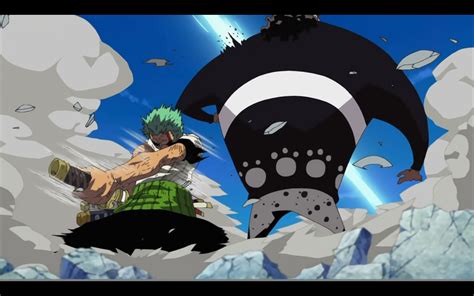 Roronoa Zoro luchando contra Bartholomew Kuma