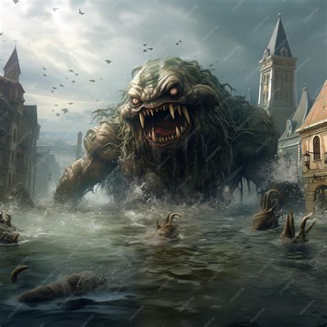 Monstruos Golem atacando una ciudad