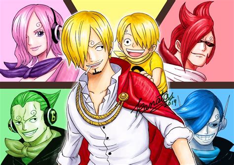 Retrato de Nami junto a los hermanos de Sanji