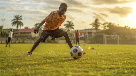 Joven practicando fútbol con determinación