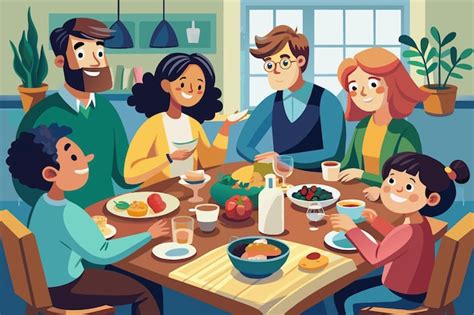 Familia reunida en la mesa del desayuno