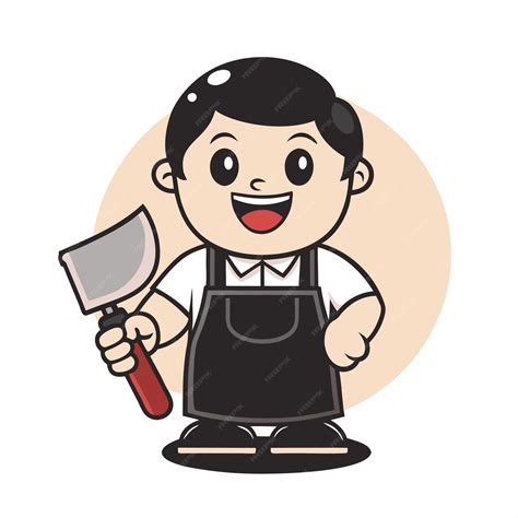 Ilustración de un carnicero coreano con un hacha y un delantal ensangrentado.