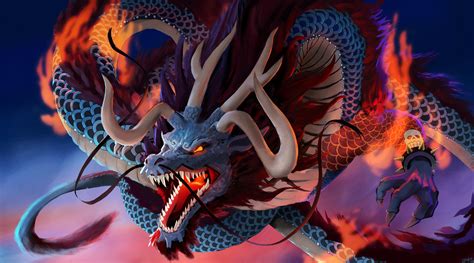 Ilustración de Kaido en su forma de dragón