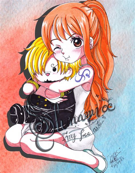 Nami y Sanji compartiendo un momento tierno en la cocina