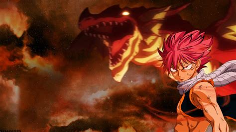 Ilustración de Natsu Dragneel enfrentándose a un dragón.