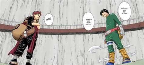 Gaara y Rock Lee en pleno combate en el examen Chunin