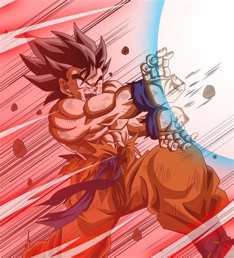 Goku utilizando el Kaioken mientras lanza un Kamehameha