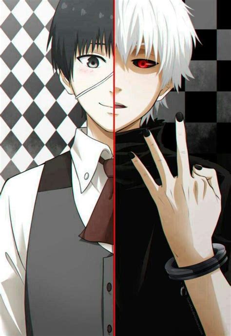 Kaneki Ken con cabello blanco y traje negro