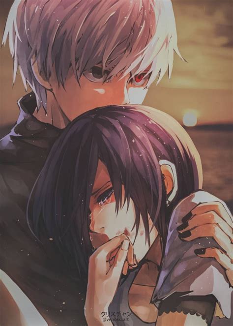 Touka Kirishima y Ken Kaneki abrazados